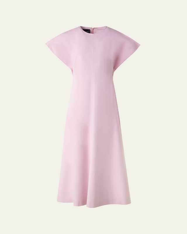Slit-Sleeve Denim Stretch A-Line Midi Dress